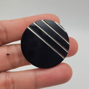 Czech Glass Black and Silver Round Brooch